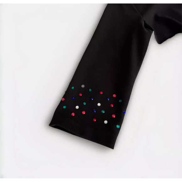 Calvin Klein Black 3/4 Sleeve Dress With Multi-Colored Embellishments size 8 new - Picture 3 of 11